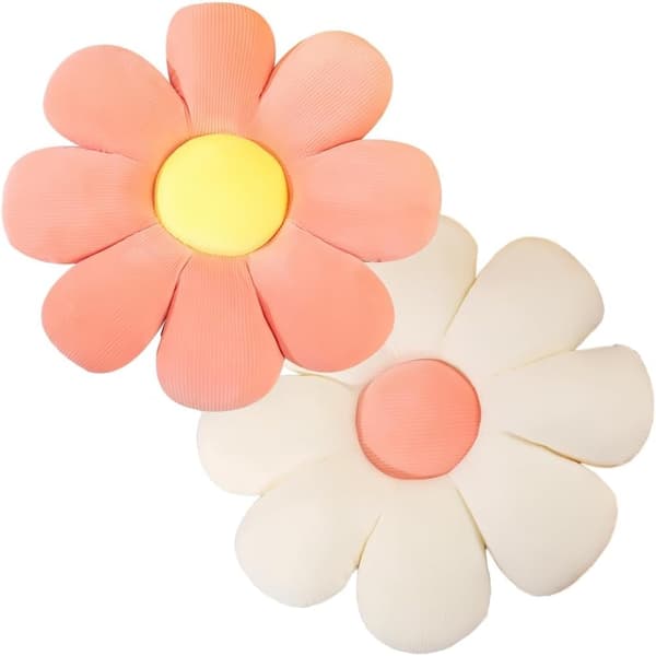 2 Blomsterpuder, Tusindfryd Blomsterformet Siddehynde, Dekorativ Sofapude, Blød Pude til Stue, Sofa, Soveværelse
