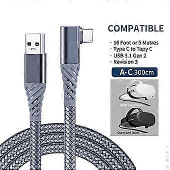 Typ-C till USB-A Flätad Kabel Laddningskabel för Quest 2 VR Link Kabel Höghastighetsdataöverföringskabel 5 meter 5 meters
