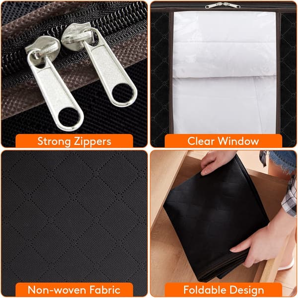 Large Storage Bag for Clothes with Reinforced Handle Thick Fabric for Quilts, Blankets, Bedding, 3-Pack, 90L, Black