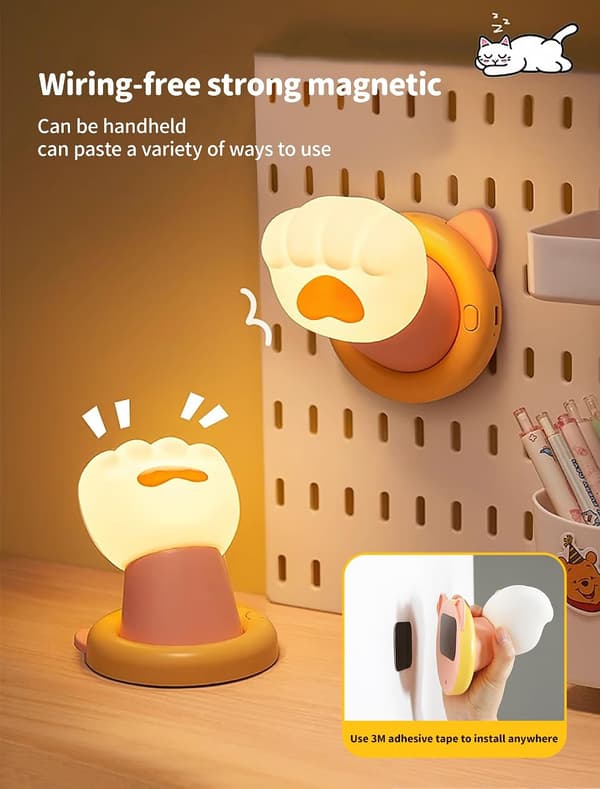 Cat Paw Night Light, Magnetic Wall Lamp, Bedside Lamp with Touch Function, Fun Dimmable Silicone Lamp, Christmas Gift, for Women, Men and Home