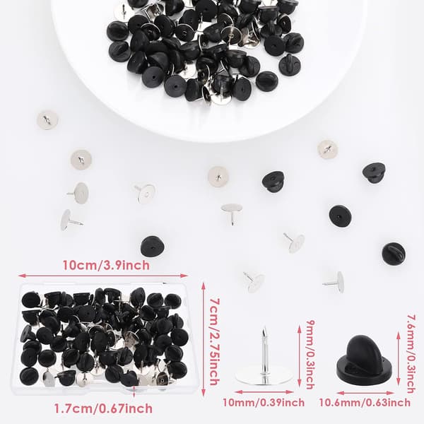 50 par gummipins, sommerfuglekoblingsstøtter, låsepins, nåle til uniform