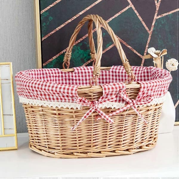 Oval Woven Willow Picnic Basket Candy Basket Storage Basket Wine Basket with Handle Egg Collection W