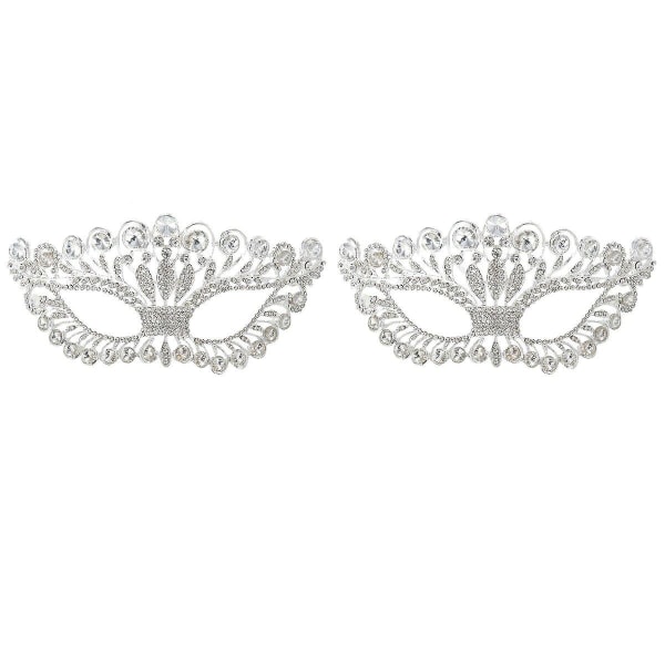 5 stk Luksuriøs Elegant Diamant Strass Maske Maskerade Fest Krone Legering Maske For Kvinner (sølv) 2 stk 2pcs