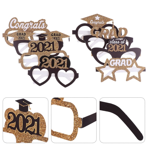 1 Sæt 64 stk. Graduation Party Papirbriller Kreative Glimmer Fotorekvisitter Sort 15x15x10cm Black 15x15x10cm