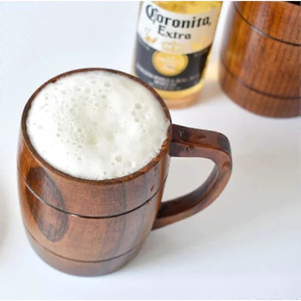 500 ml håndlavede retro brune trækrus med håndtag til varme drikke
