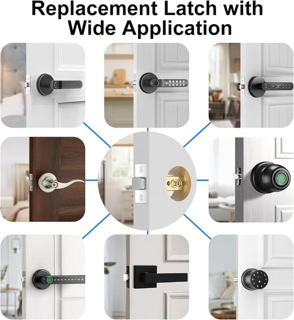 Adjustable Latch 2-3/8'' or 2-3/4'', Smart Door Handle Replacement Lock, Keyless Door Lock, Fingerprint Door Lock