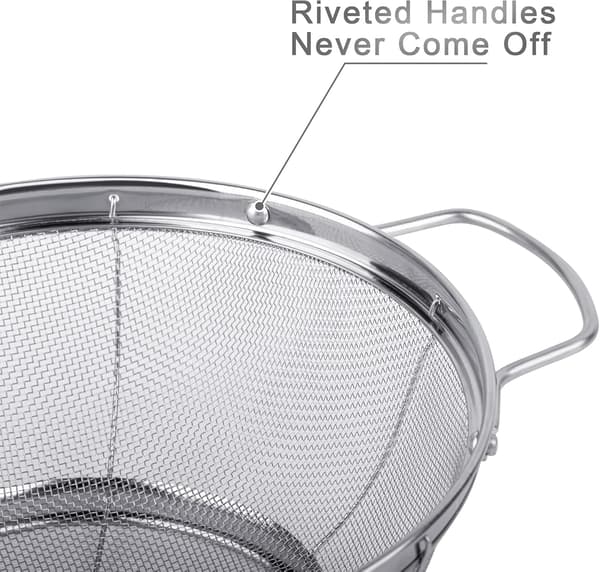 3-pak 18/8 dørslagssier i rustfrit stål (5-Quart, 4-Quart og 3-Quart), netkurve med masker