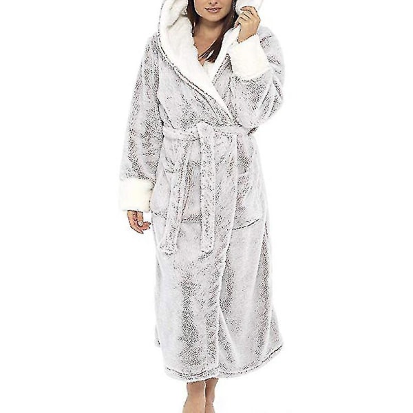 Sherpa fleece badekåpe kvinner myk morgenkåpe hette fluffy towling badekåpeSGrey S Grey