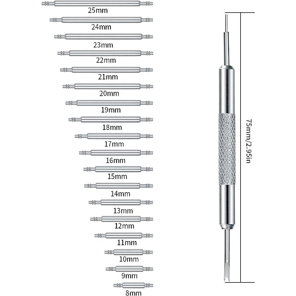 Spring pins 10-27 mm and tool for mounting watch straps Silver Silver Silver