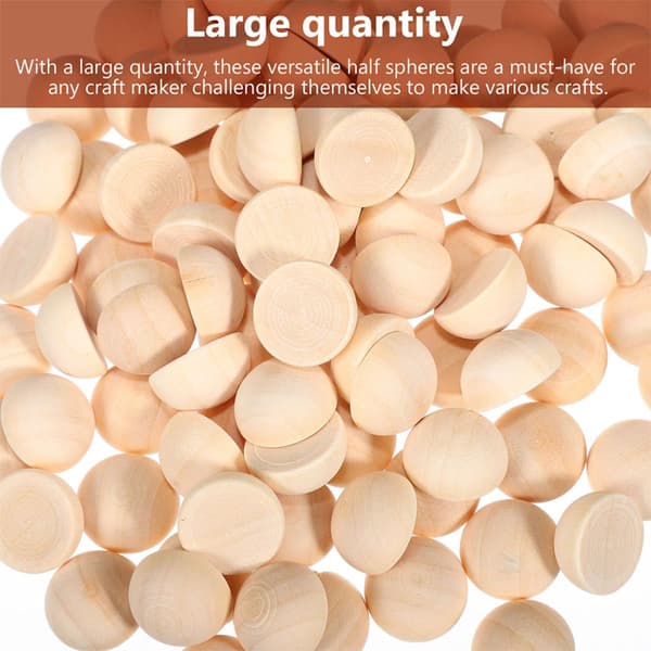 300 Pcs Unfinished Hemispherical Wood Beads Natural Wood Lightweight Smooth Surface
