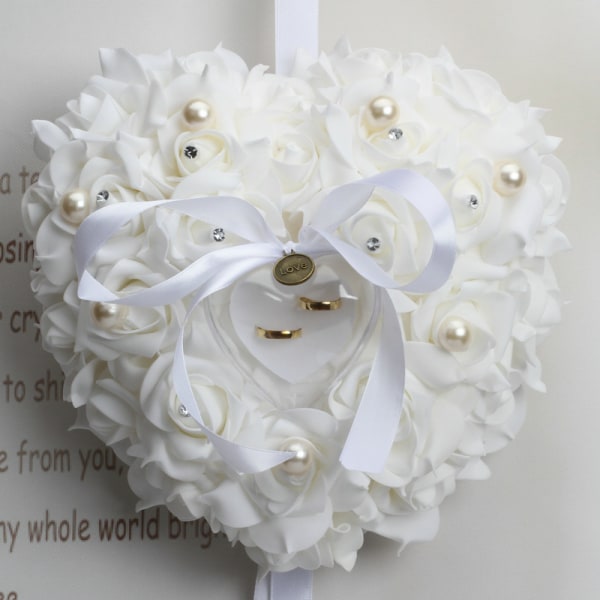 Bryllupsringpude Romantisk hjertesløjfe Perle bryllupsceremoni gaveartikler