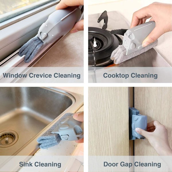 Magic Window Cleaning Brush, Creative Door Window Groove-rensebørster, kjøkkenrensebørste, fast skyvebørste grey 5pcs