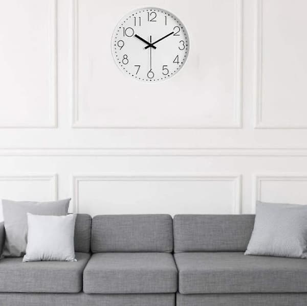 Modern Wall Clock 8 Inch, White Frame, Silent Quartz Battery Operated, Easy to Read Clock for Kitchen-FA6- 0.3 0.3