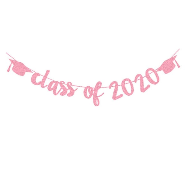 2 stk. i 1 sæt Rose Gold Glitter Bogstav Trykning Bunting Graduation Party Banner Papir Wafer Hængende Rose Gold 250X4cm