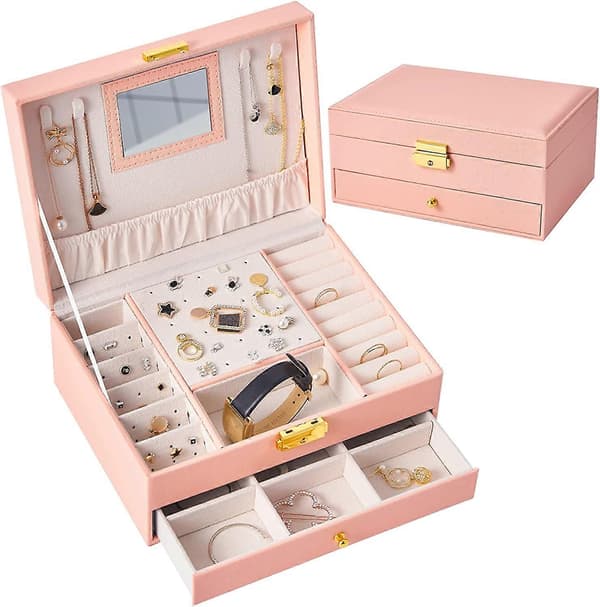 Smykkeskrin Organizer 2 Lag (Rosa)