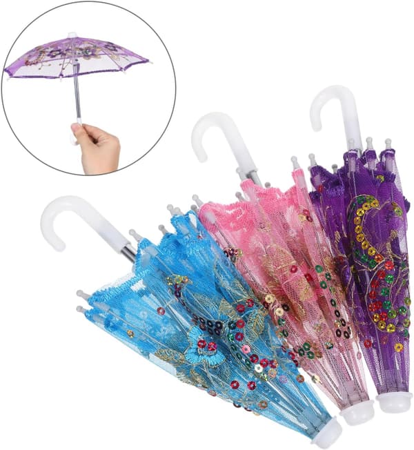 3 Pcs Mini Lace Parasol Umbrellas with Embroidery Decorative Props