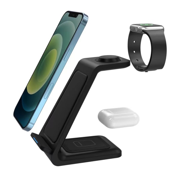 3 i 1 ladestasjon for iPhone, trådløs lader for iPhone 14 13 12 11 X Pro Max & Apple Watch - ladestativ Dock for AirP