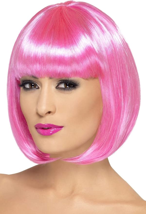 Wig, 12 inch, pink, short bob with unique bangs