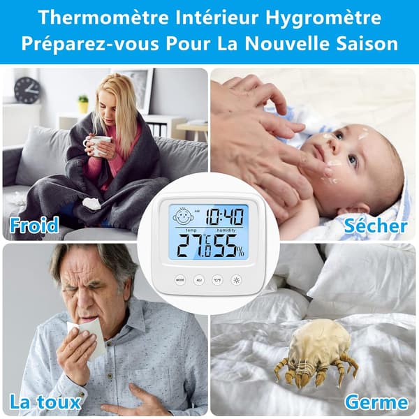 Innendørs termometer hygrometer, intelligent bakgrunnsbelysning, hjemmetermometer hygrometer kontor drivhus