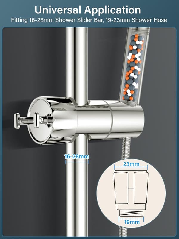 Erstatningsholder for dusjhode - Universal Justerbar Dusjhodeholder med 2 Kroker for 16 til 28 mm Dusjstang, Dusj