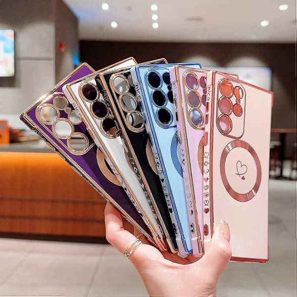 Magsafe Plated Case Compatible With Samsung Galaxy S23 Ultra, Soft Shockproof TPU Cover With Lens Protector