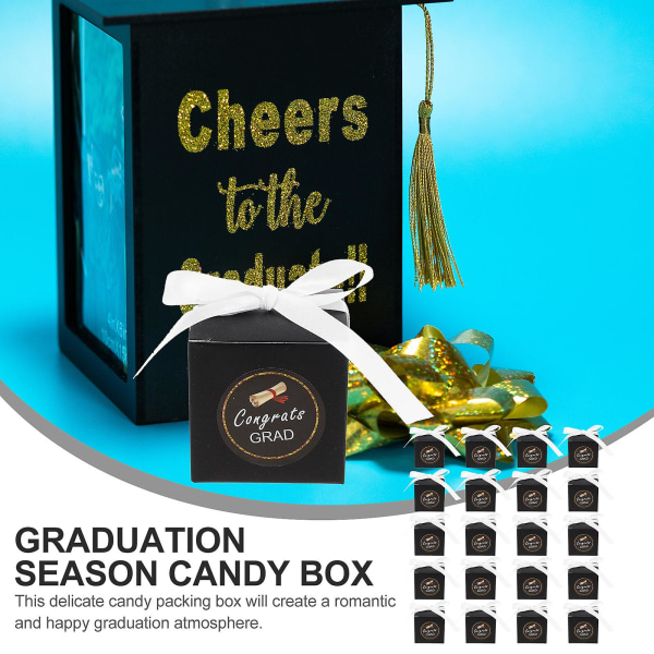 50 st Svarta presentförpackningar Graduation Paper Boxes Graduation Cap Present Box Graduation Chokladaskar Black 5.5X5.5X5.5CM