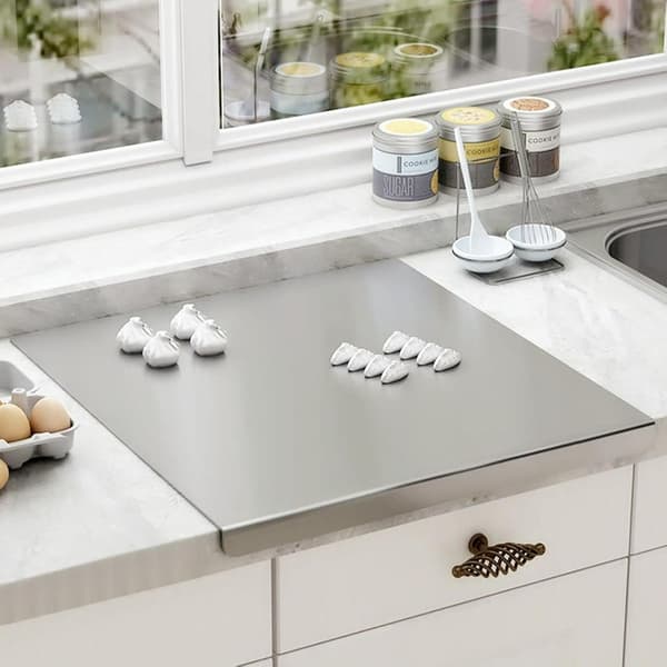 Stainless Steel Cutting Board for Kitchen with Edge, Metal Board for Sink, Non-Slip Board for Meat, Fruit, Vegetables, Bread and Baking (Silver)