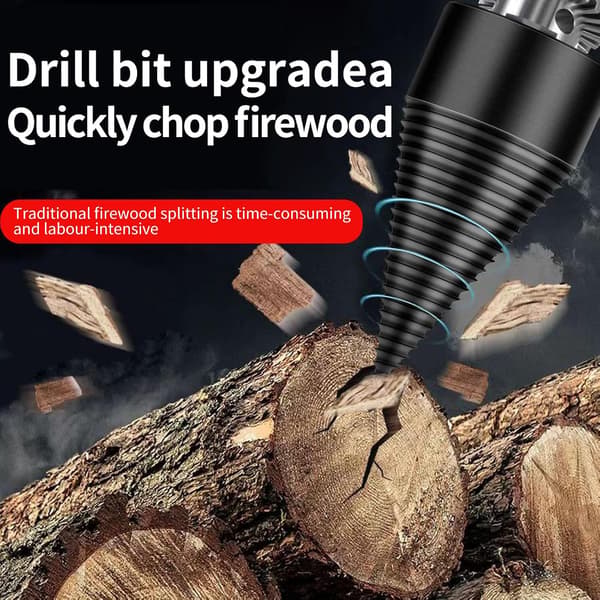 4 pcs Log Splitter, Firewood Drill Wood Splitter 32mm, 3 Handles Round+Square+Hexagonal, Removable Firewood Splitter Electric Drill Bits