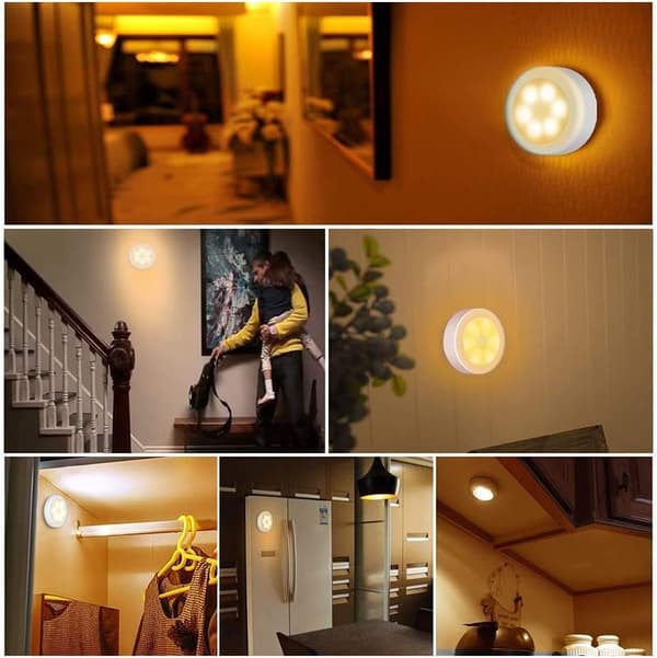 3-pack Wireless Motion Sensor Night Light, Battery Operated LED Night Light for Nursery, Kids Room, Warm White Light