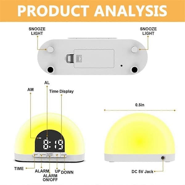 Sunrise Alarm Clock with Light Simulation and Snooze for Deep Sleepers, Night Light for Bedroom, White