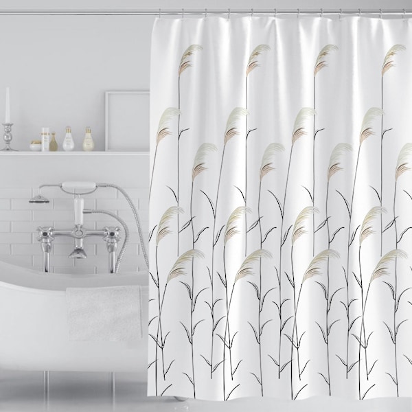 Vandafvisende bruseforhæng til badeværelse i frisk sivblomst-design, 180*180cm