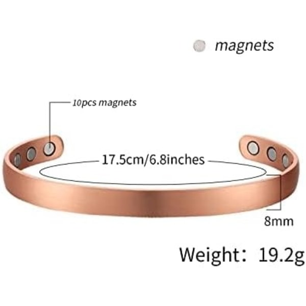 Kobberarmbånd til kvinder Ren kobber magnetisk armbånd Justerbar armbånd gaveæske C-formet åbent armbånd