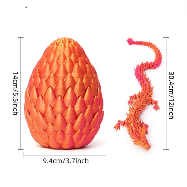 3D-printet bevinget flygende drage, drageegg sett arrangement figur (Silkerødt gull + drageegg)