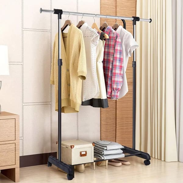 Adjustable Clothes Rack with Wheels and Shelf