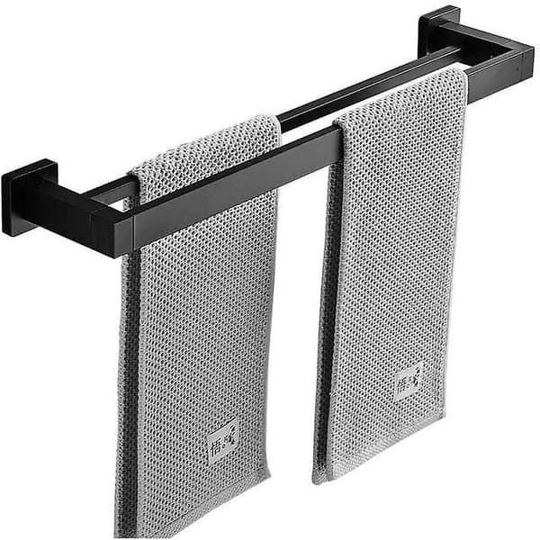 Mat Sort Dobbelt Håndklædestang Håndklædeholder Vægmontering Rustfrit Stål 2 Stænger Badeværelseshylde Badeværelsestilbehør (Størrelse : 60CM)575g