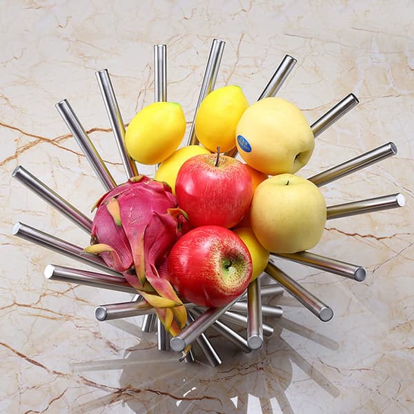 Creative Stainless Steel Foldable Fruit Basket, Rotating Unique Fruit Basket Silver