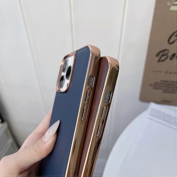 Til iPhone 14 Plus Ægte Læder Xiaoya Serien Nano Elektrobelagt Telefoncover