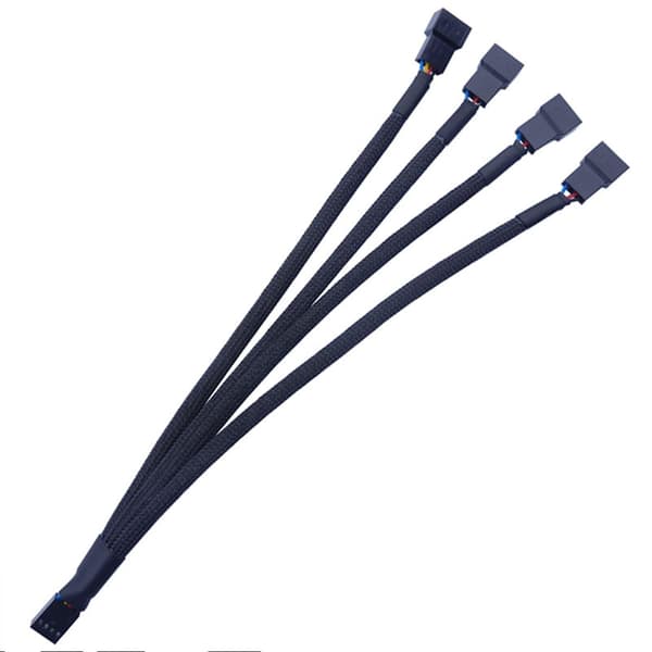 27 cm 4-vejs Pwm Ventilatorsplitter Sort Sleeved 4-bens Pwm Stik Ext