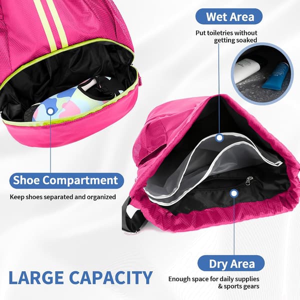 Drawstring Gym Bag for Men, Waterproof Drawstring Backpack for Women, Swim Backpack with Shoe Compartment and Drawstring Sports Bag