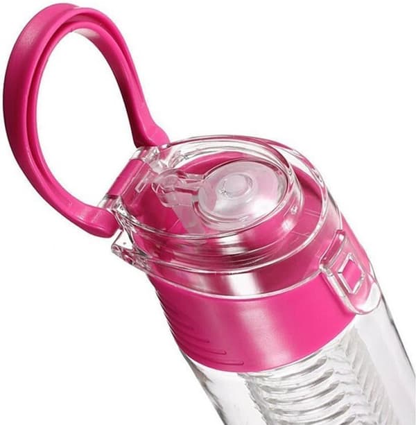 Pink Fruit Infuser Water Bottle with Fruit Infuser and Flip Top Lemon Juice Making Bottle - BPA Free (800ml)