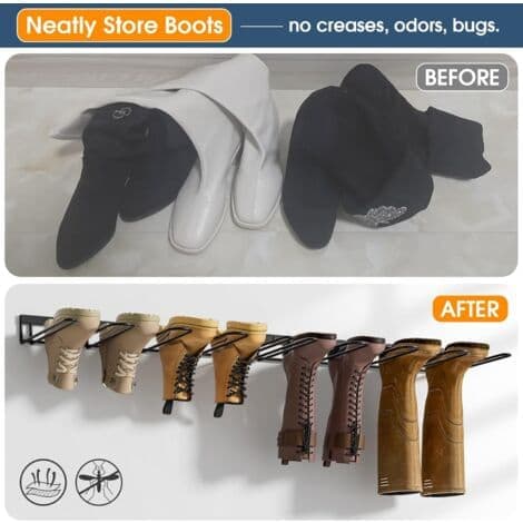Wall Mounted Metal Shoe Rack, Boot Rack for 4 Pairs (Suitable for Over-the-Knee Boots and Cowboy Boots), Boot Tray for Entryway/Garage (2-Pack)