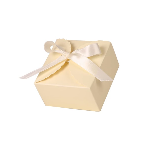 Kraftpapperspresentaskar för presentgivning Bröllop Baby Shower Födelsedag Gula Små Presentaskar med Band för Förpackning av Godis