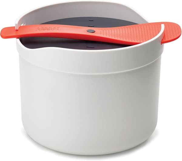 Microwave Rice Cooker and Steamer, Dishwasher Safe - Stone/Orange, 2 Litre