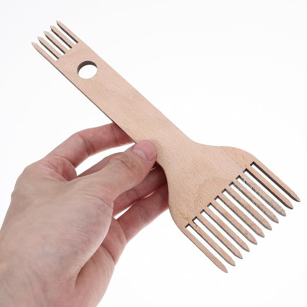 2 Pieces Wooden Weaving Combs, Double-Sided Portable Hand Weaving Tool
