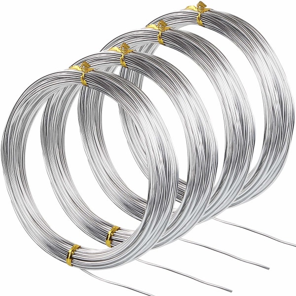 Alumiinilanka 131,2 Ft hopeaalumiinilanka, 1,5 mm metalli Craft Armature Wire Taivutettava metallilanka helmikoristeluun (16,4 per rulla, 8 rullaa)