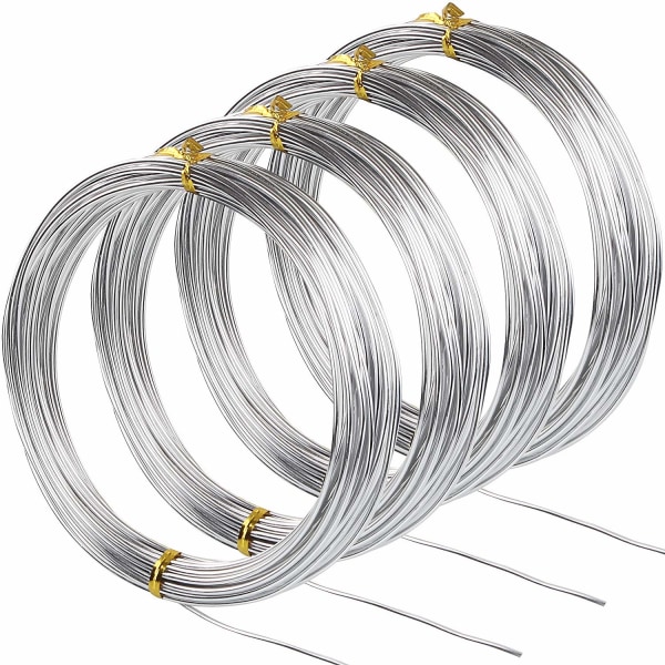 Aluminiumstråd 131,2 fot sølv aluminiumstråd 1,5 mm Metal Craft Armature Wire Bøybar metalltråd for beading (16,4 per rull, 8 ruller)