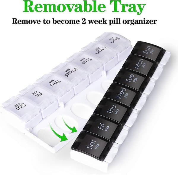 Weekly Pill Box Organizer, Large Pill Organizer 2 Times a Day, Travel Tablet Medicine Box with Push Button Design
