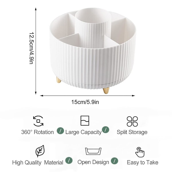 360° roterende makeup-organisator - makeupbørsteholder med 5 rum til kosmetik, smykker, til toiletbord, soveværelse, kontorartikler, opbevaring