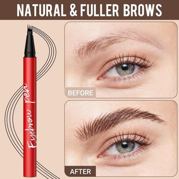 Eyebrow Pen - 2-pack 4-tip Precision Brush for Naturally Fuller Brows - Long-lasting