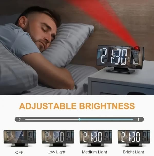 Multifunctional Digital Alarm Clock With Projector Large Display Bedroom Wall Time Projection Smart Light Up Clock Black Red